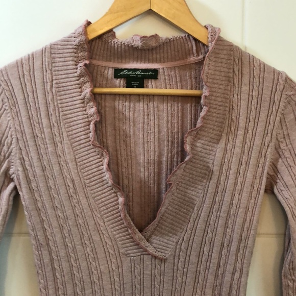 Eddie Bauer cable knit sweater ruffle neckline xs - Picture 2 of 7